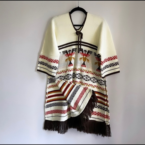 Vintage 70’s Southwestern Knit Tunic with Fringe - Picture 2 of 6